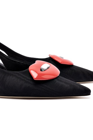 Larroudé x Libertine Lips Pump Lo In Black Fabric