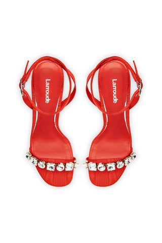Calypso Sandal In Red Fabric and Crystals