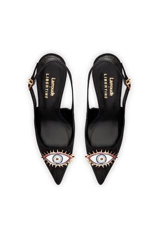 Larroudé x Libertine Eye Pump Hi In Black Fabric