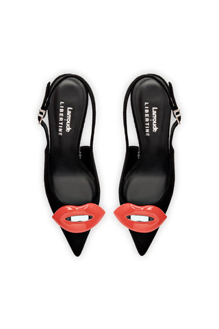 Larroudé x Libertine Lips Pump Hi In Black Suede and Crystals