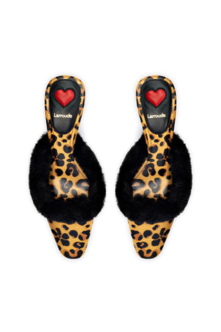 Amal Faux Fur Mule In Leopard Jacquard