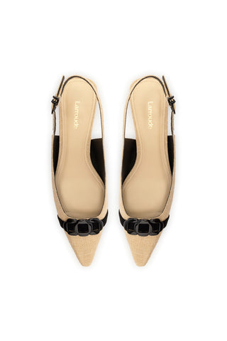 Franca Pump In Beige Raffia and Black Trimming