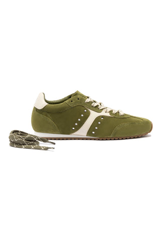 Stella Sneaker In Seaweed Suede and Ivory Leather
