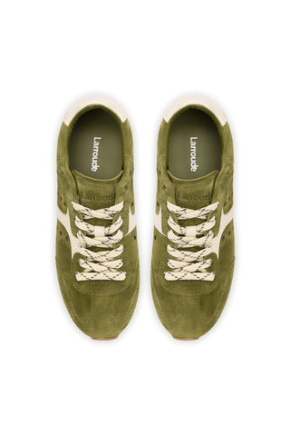 Stella Sneaker In Seaweed Suede and Ivory Leather