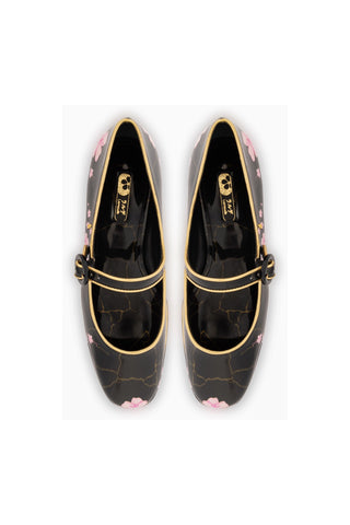 Blair Flatform In Black Sakura Printed Leather