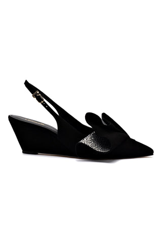 Loulou Ruffle Pump In Black Suede and Crystals