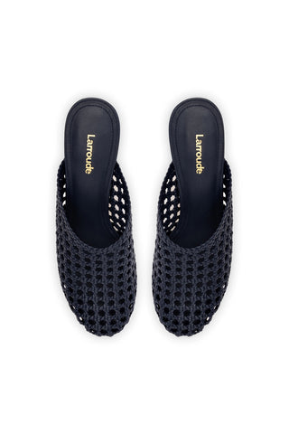 Dew Drop Macrame Mule In Navy Leather