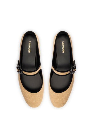 Verona Ballet Flat In Beige Raffia and Black Trimming