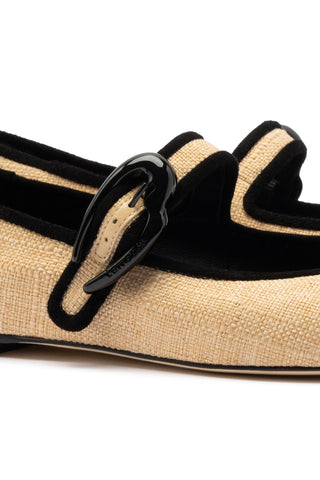 Verona Ballet Flat In Beige Raffia and Black Trimming