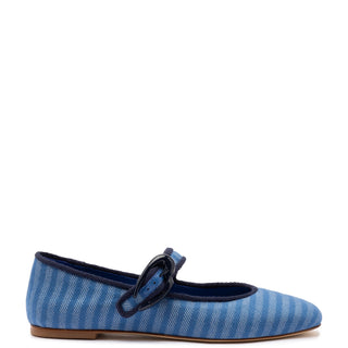 Verona Ballet Flat In Egyptian Blue Striped Fabric and Navy Trimming