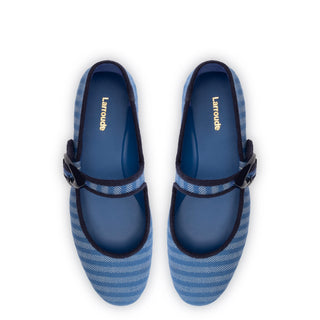 Verona Ballet Flat In Egyptian Blue Striped Fabric and Navy Trimming