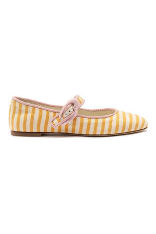Verona Ballet Flat In Marigold and Natural Striped Fabric and Tulip Trimming