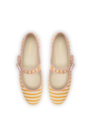 Verona Ballet Flat In Marigold and Natural Striped Fabric and Tulip Trimming