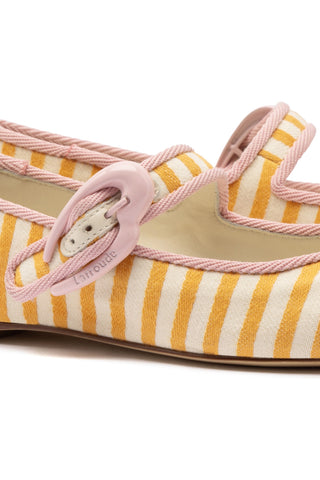 Verona Ballet Flat In Marigold and Natural Striped Fabric and Tulip Trimming