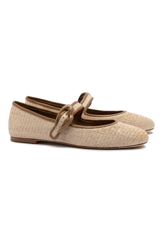 Verona Ballet Flat In Natural Raffia and Hazelnut Trimming