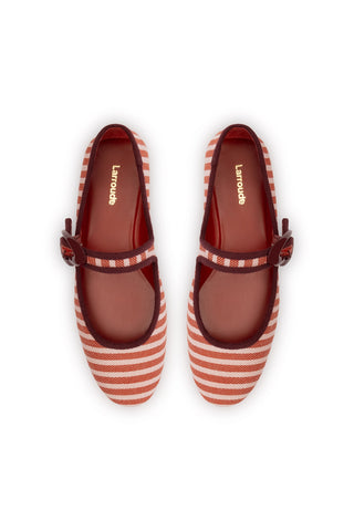 Verona Ballet Flat In Tulip and Carmine Striped Fabric and Burgundy Trimming