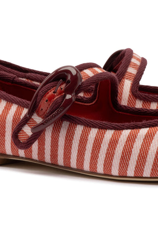 Verona Ballet Flat In Tulip and Carmine Striped Fabric and Burgundy Trimming