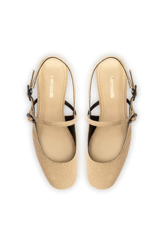 Georgina Pump In Beige Raffia and Black Trimming