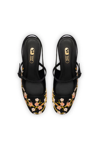 Georgina Pump In Black Sakura Printed Fabric