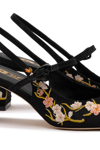 Georgina Pump In Black Sakura Printed Fabric