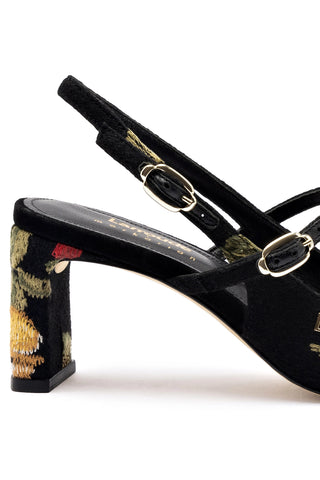 Larroudé x Markarian Pump In Black Wool and Floral Embroidery