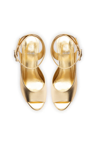 Deena By Larroudé Wedge Sandal In Gold Metallic Leather