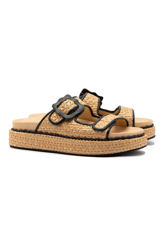 Maui Slide In Tapestry Natural Raffia and Black Trimming