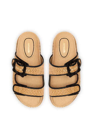 Maui Slide In Tapestry Natural Raffia and Black Trimming