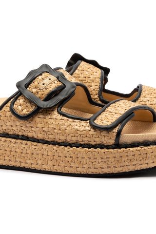 Maui Slide In Tapestry Natural Raffia and Black Trimming