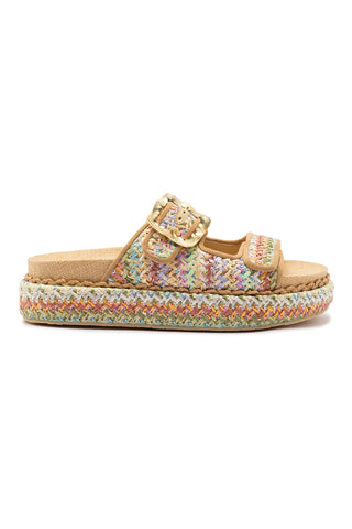 Maui Slide In Tapestry Rainbow Raffia and Beige Trimming