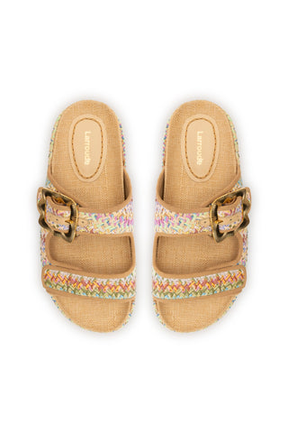Maui Slide In Tapestry Rainbow Raffia and Beige Trimming