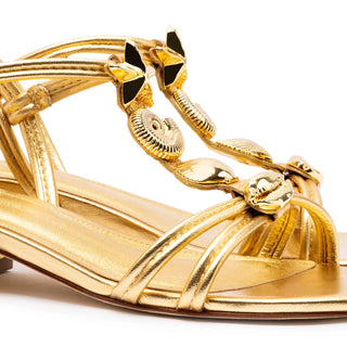 Shelly Flat Sandal In Gold Metallic Leather