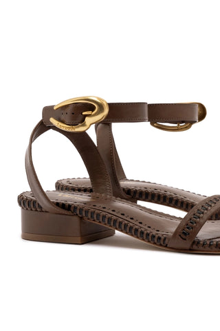Verona Flat Sandal In Burnt Umber Leather