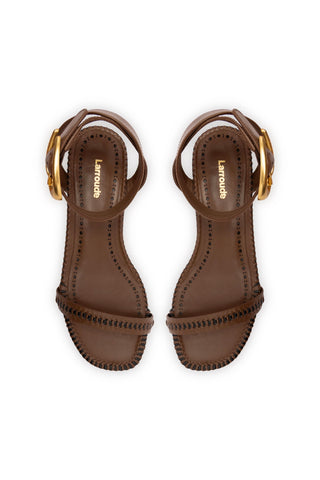 Verona Flat Sandal In Burnt Umber Leather