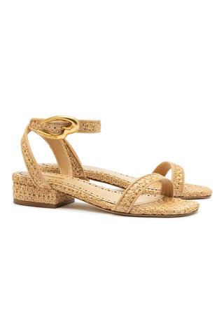 Verona Flat Sandal In Beige Leather and Natural Raffia