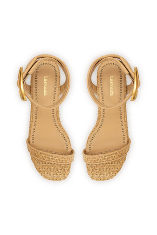 Verona Flat Sandal In Beige Leather and Natural Raffia