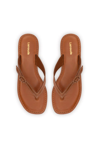 Mary Kate Flat Sandal In Caramel Leather