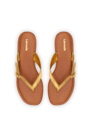 Mary Kate Flat Sandal In Gold Metallic Leather