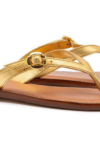 Mary Kate Flat Sandal In Gold Metallic Leather
