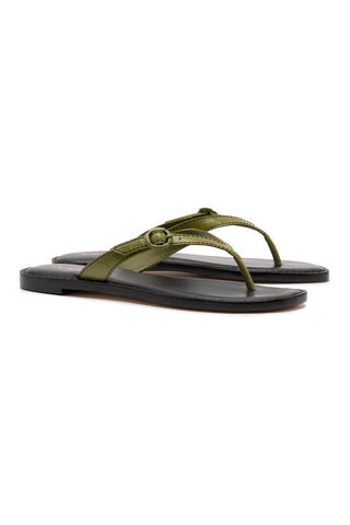 Mary Kate Flat Sandal In Seaweed Leather