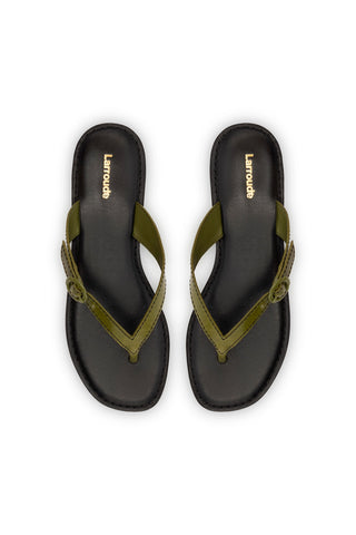 Mary Kate Flat Sandal In Seaweed Leather