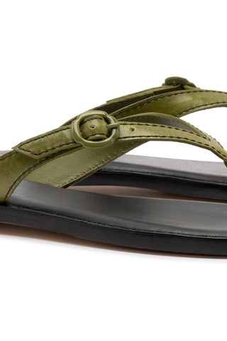 Mary Kate Flat Sandal In Seaweed Leather