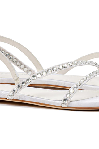 Vicky Flat Sandal In White Fabric and Crystals
