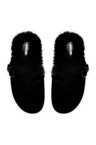 Milan Fur Clog In Black Suede
