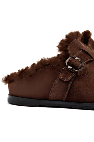 Milan Fur Clog In Brown Suede