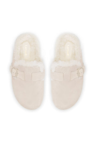 Milan Fur Clog In Mushroom Grey Suede