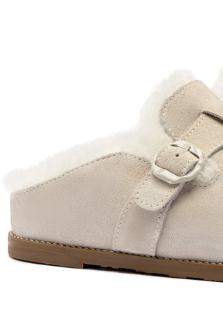 Milan Fur Clog In Mushroom Grey Suede