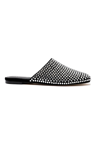 Venice Flat Mule Crystal In Black Suede