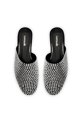 Venice Flat Mule Crystal In Black Suede