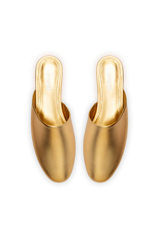 Venice Flat Mule and Pouch Kit In Gold Metallic Leather
